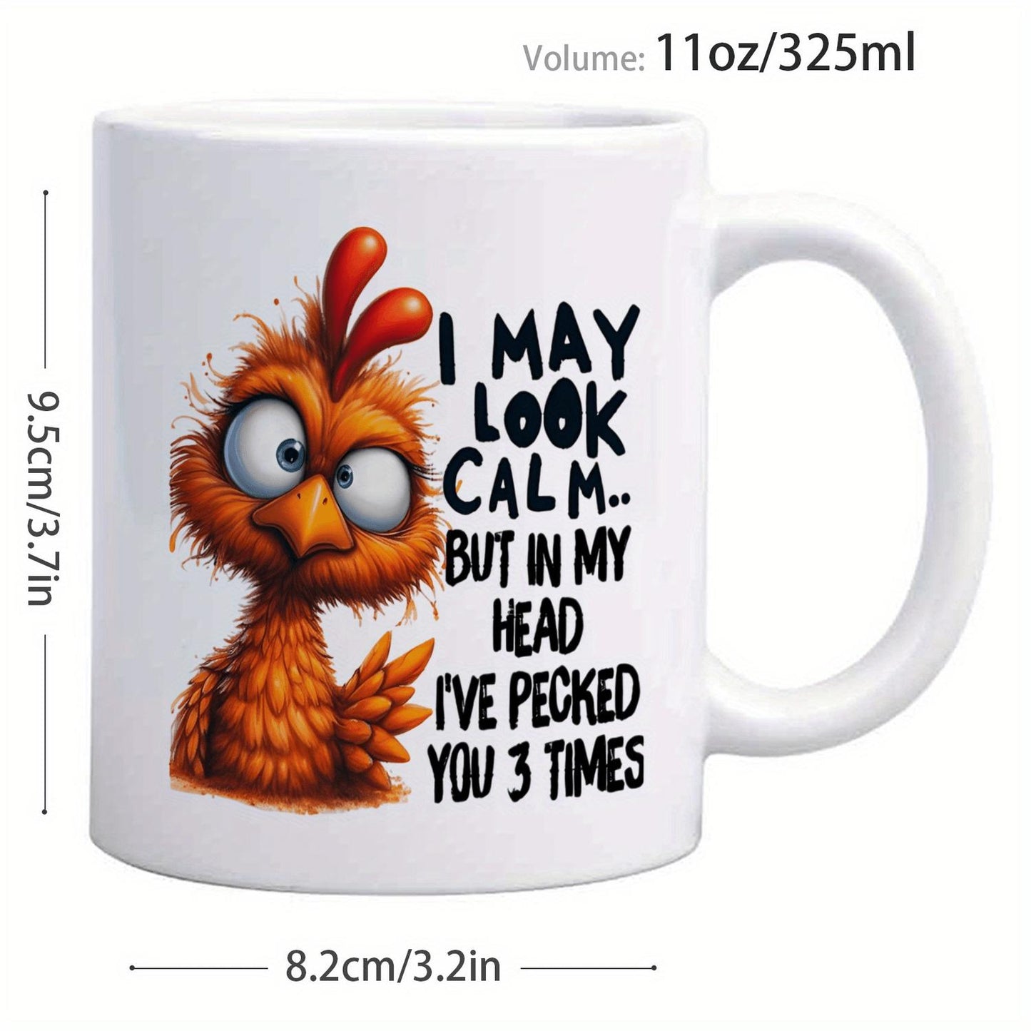 1pc 11oz Funny Chicken Mug with Cute "I May Look Calm..." Saying - White Ceramic Coffee Cup with Black Rim & Cute Chickens, Dishwasher Quirky Gift for s &, Chicken Lovers, Kitchenware