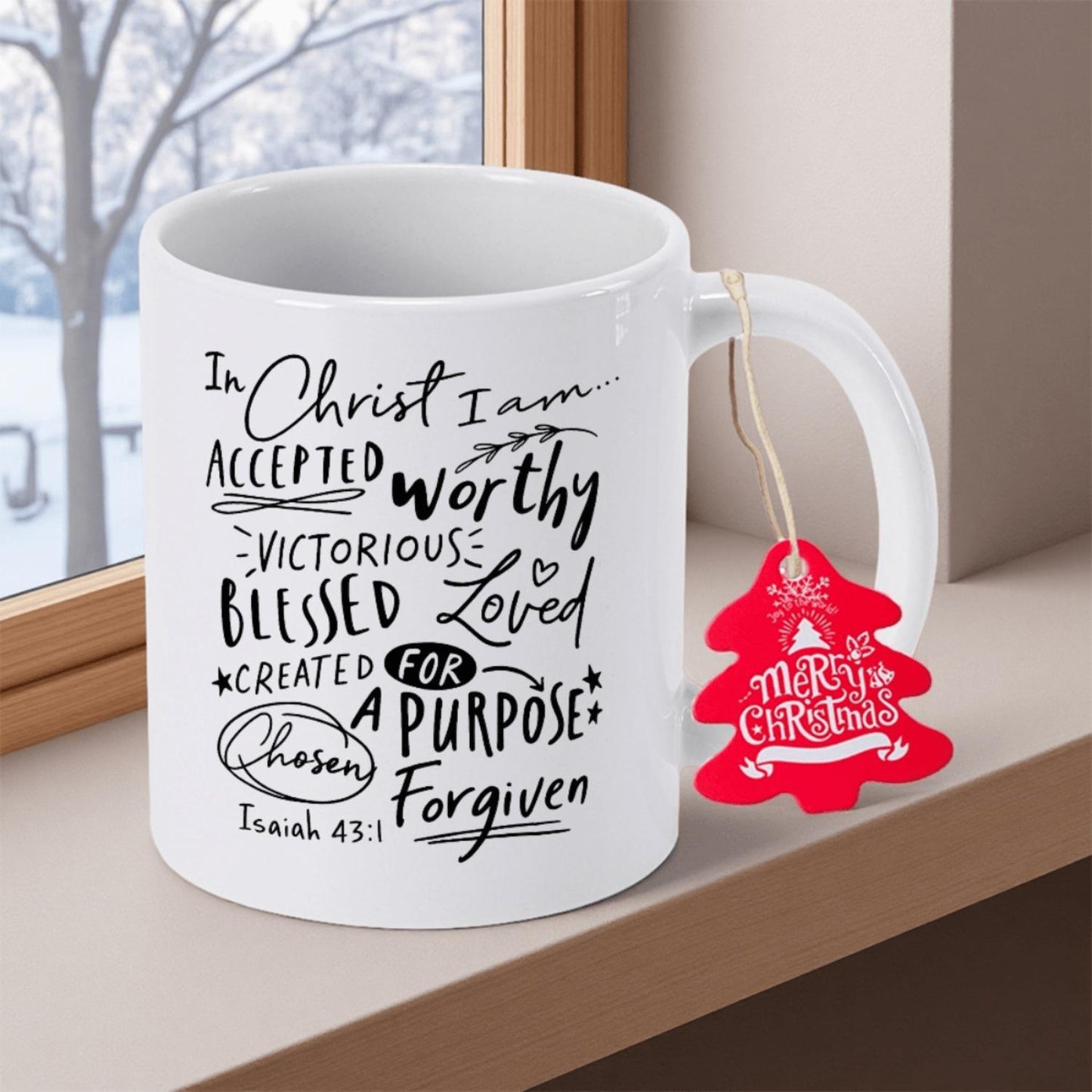 Christian Accepted Worthy Chosen Loved Forgiven Bible Verse Coffee Mug - 11oz Ceramic Cup 43:1 Inspirational Scripture, Reusable Gift for Men Women Christians, Hand Wash Only, Christian Gifts