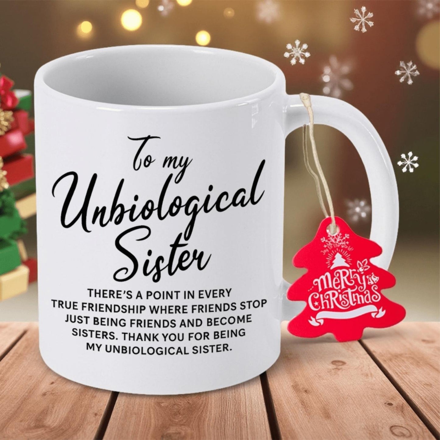 Ceramic Coffee Mug with "To for my Unbiological Sister" Design - Unique Gift for Best Friend, Perfect for Christmas, Halloween, Thanksgiving, and Outdoor Use, Hand Wash Only, for best Friend Gift, Playful Design, Durable Ceramic