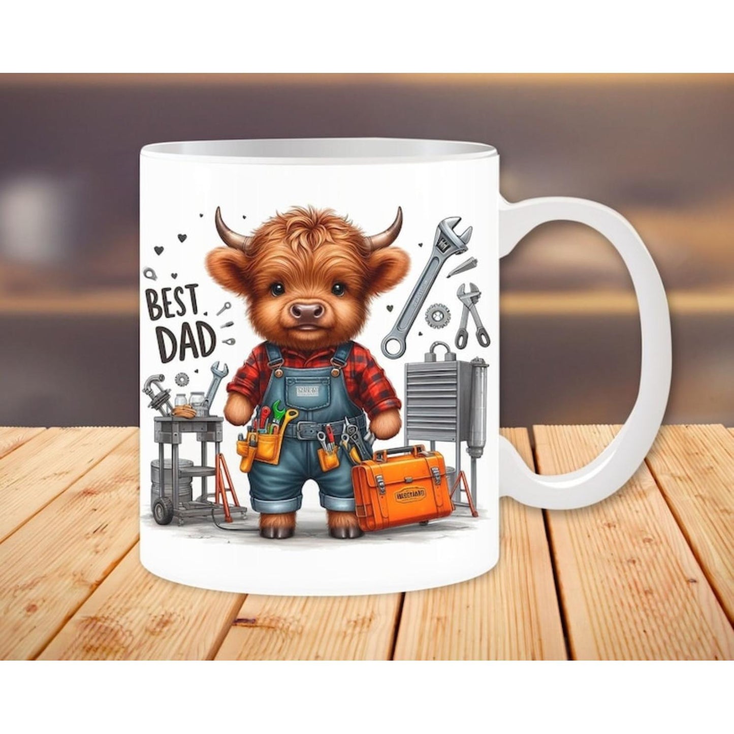 Highland Cow Mechanic Mug Wrap, Best Dad Mug, 11oz