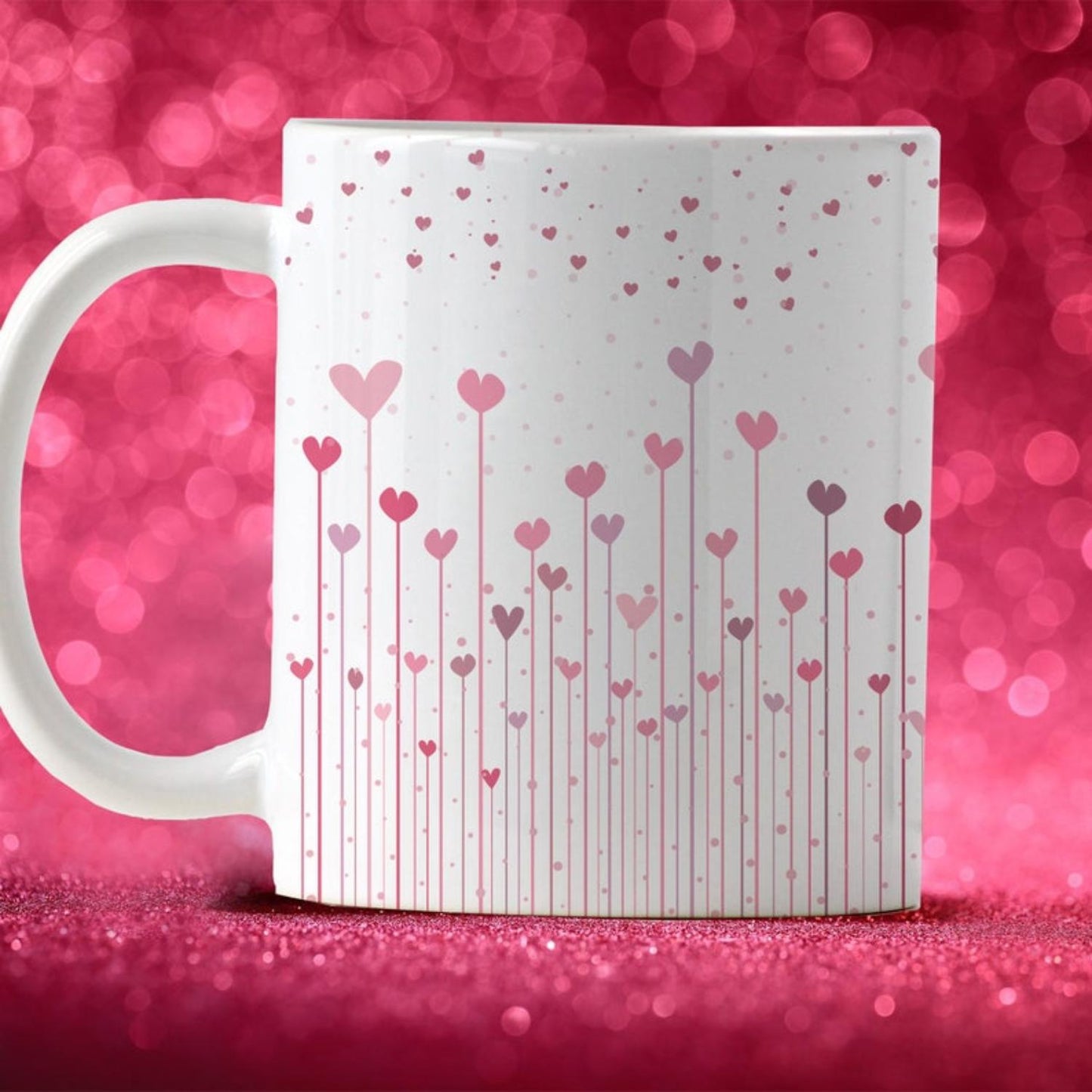 Hearts, Valentine, Wrap-around Color Accent Mug