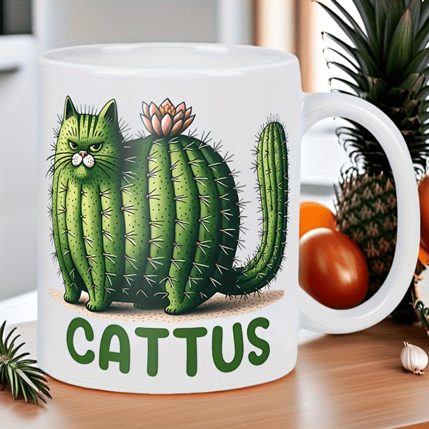 Ceramic Cactus 11oz -330ml Coffee Design, Lazy Cat and for Lotus, Humorous Gift, Friends, Parents, Boys, Girls