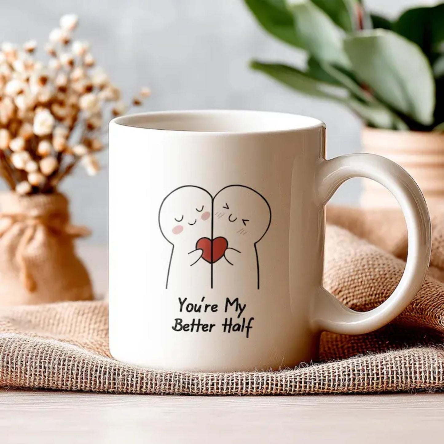 Sweet Valentine’s Mug - You’re My Better Half Cute Love Couple Ceramic Cup Coffee Sizes 11oz, Perfect Romantic Gift for Him & Her, Anniversary Present
