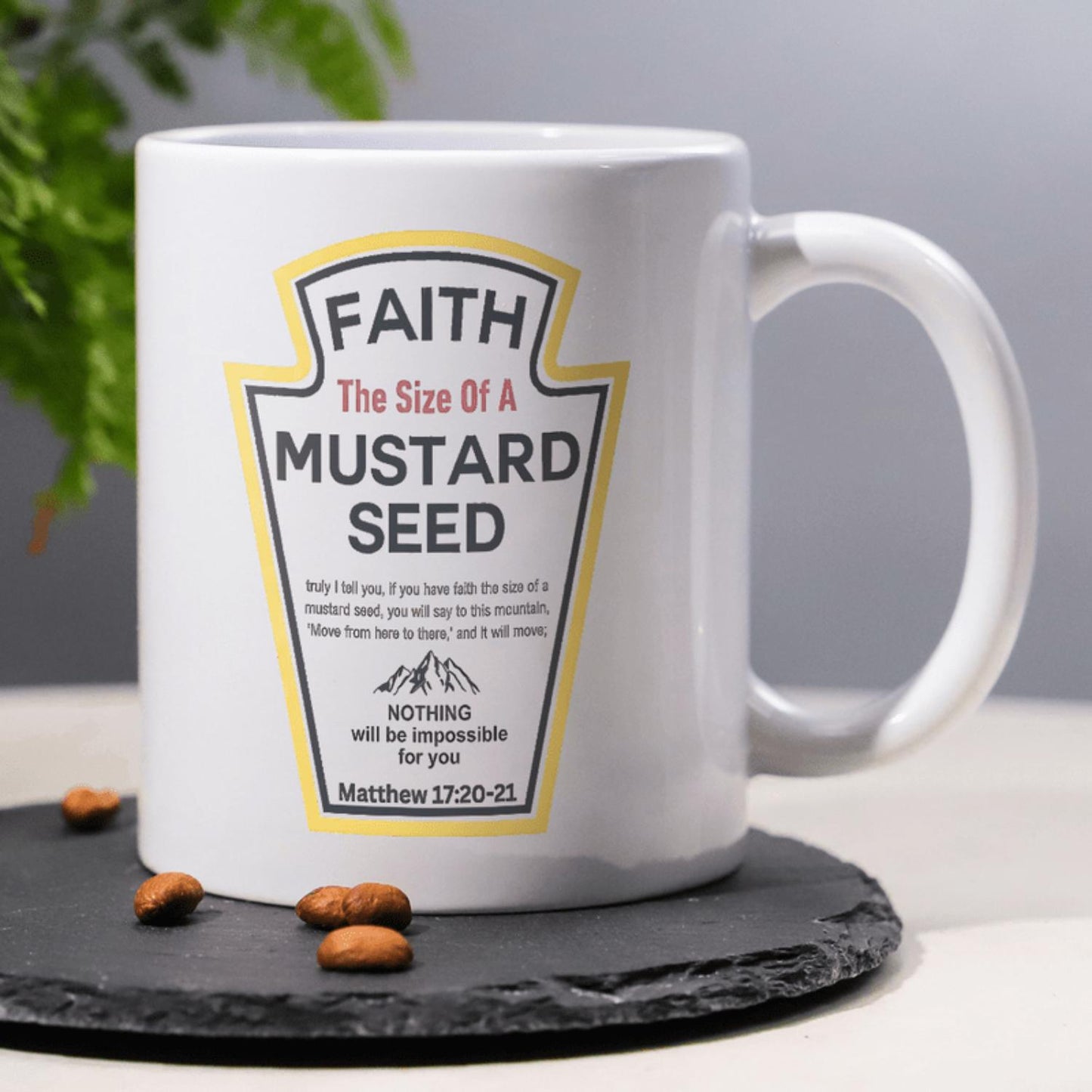 Faith Seed, Positive Encourage Bible Quote Matthew 17:20-21 Coffee Mug for Christians, 11oz Ceramic Christ Mug Water Cups Ideal Birthday Gift for Women, Men, Family, Friend, Coworker, Believers