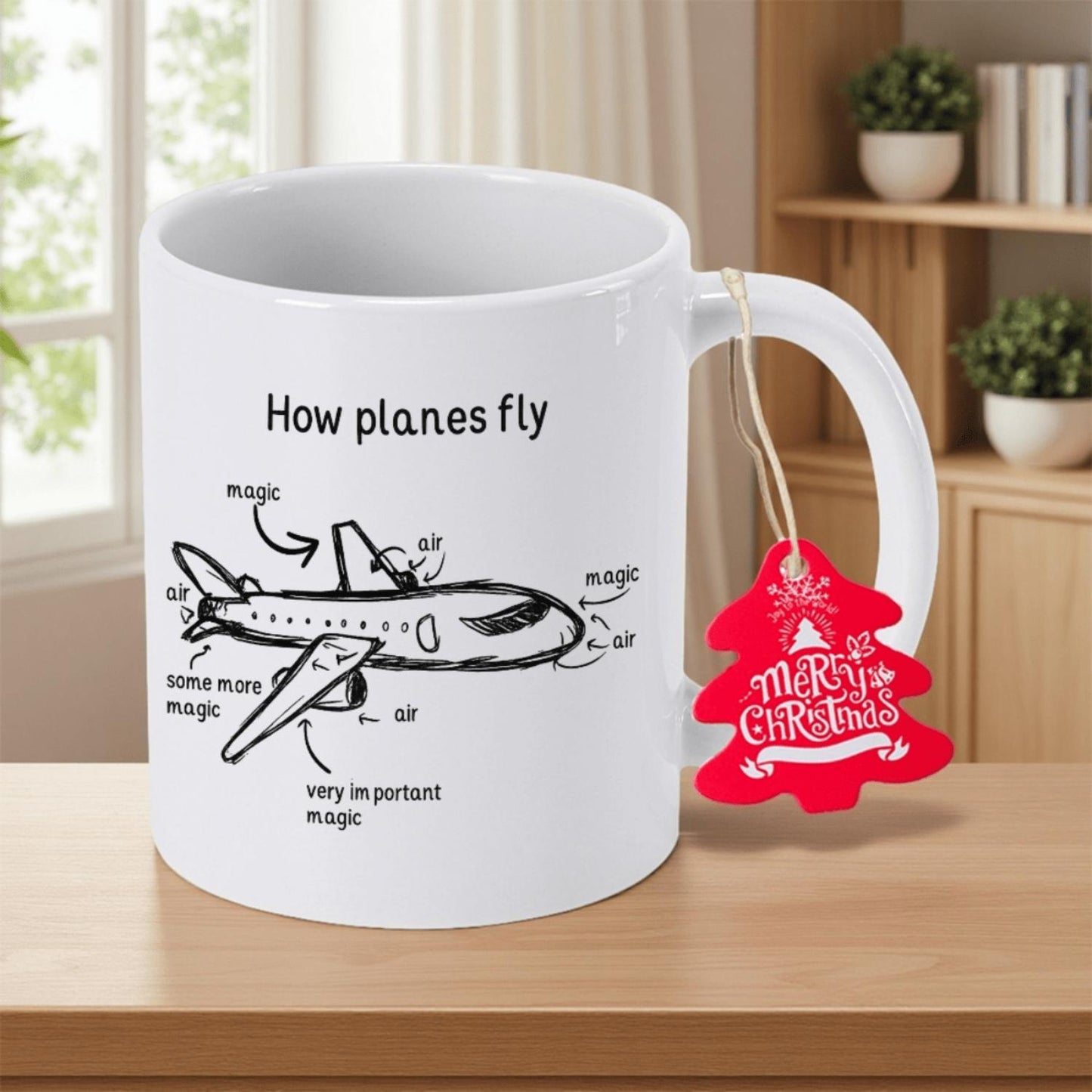 How Planes Fly Airplane Design Coffee Mug - 11oz Aviation-Themed Cup with Labeled Plane Parts
