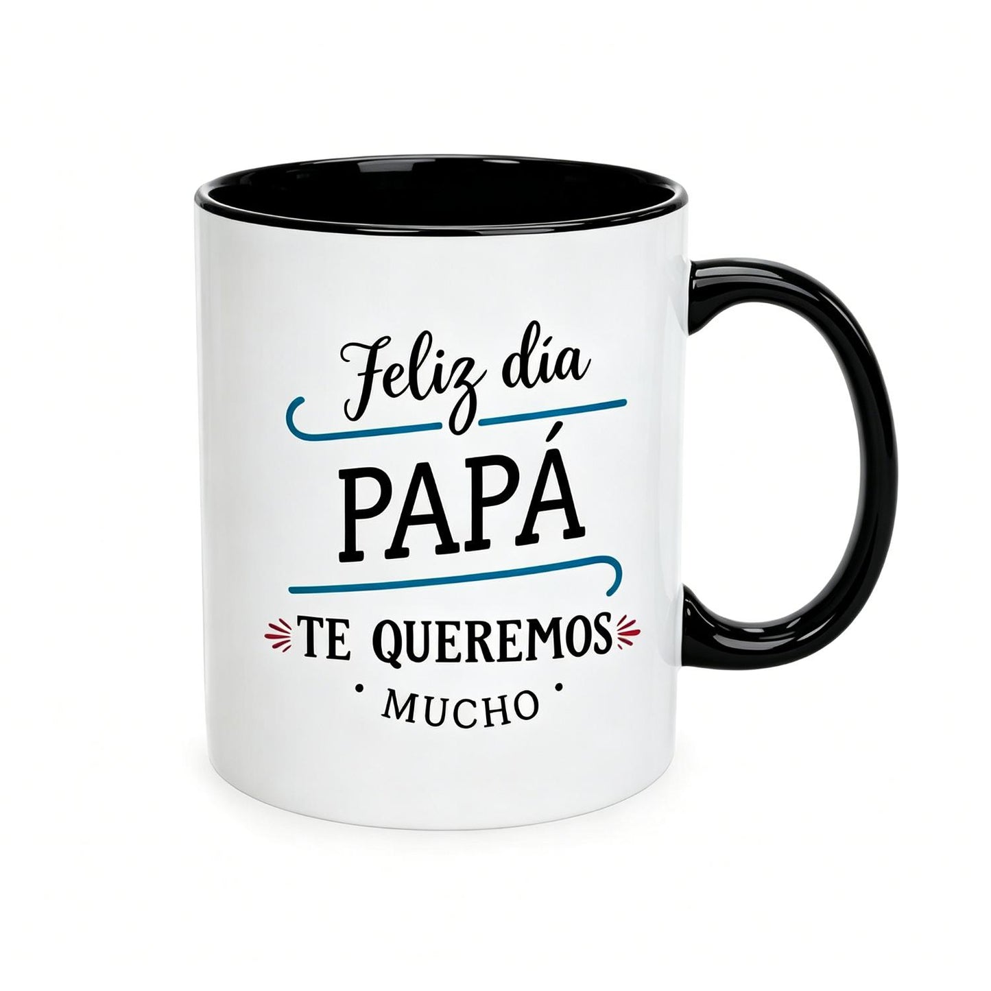 Home Break Men's Black Reusable Coffee Cups Feliz Dia Papa Spanish Father PrintingCeramic Cup Compatible with Daily Wear, External Work, Case Printing