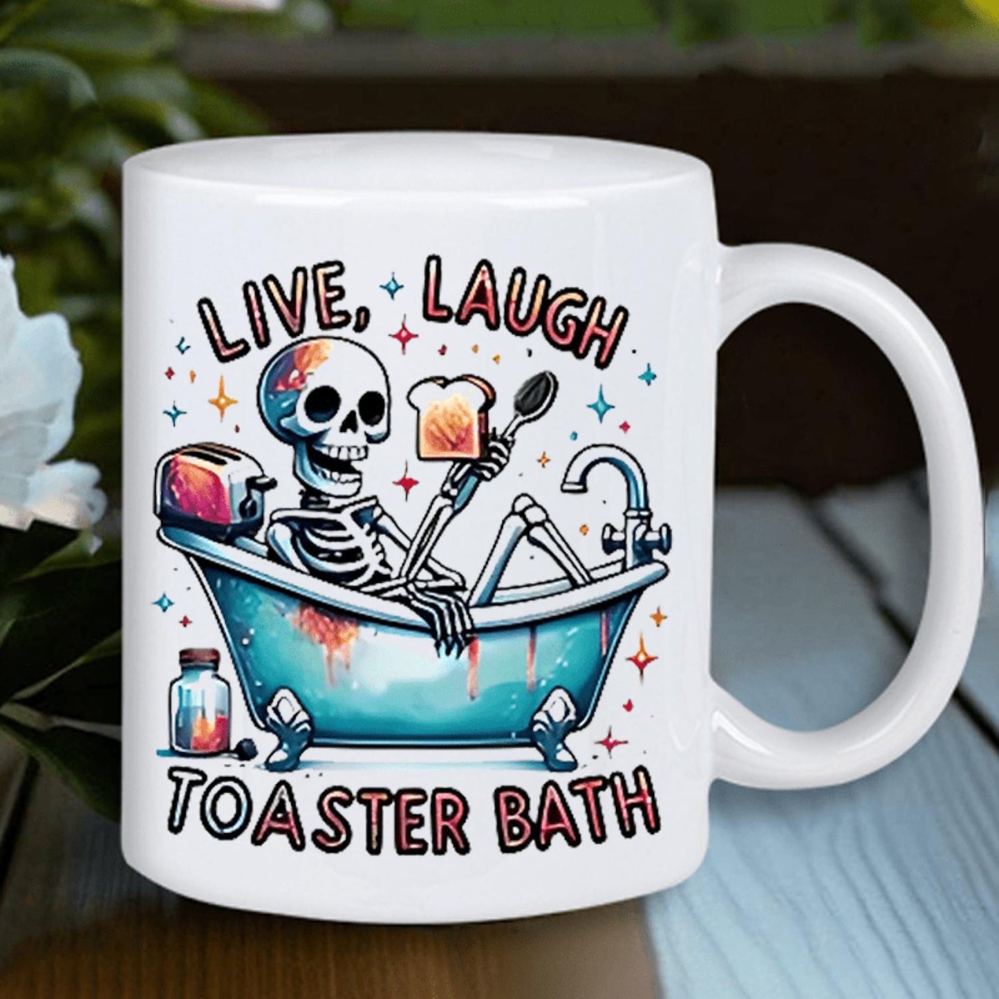 Ceramic Coffee Mug Brings Joy to Life Toaster Bath Skeleton Design | Insulated Multi-Purpose Reusable Mug | Hand Wash Only | Unique Gift Ideas for Men And Women