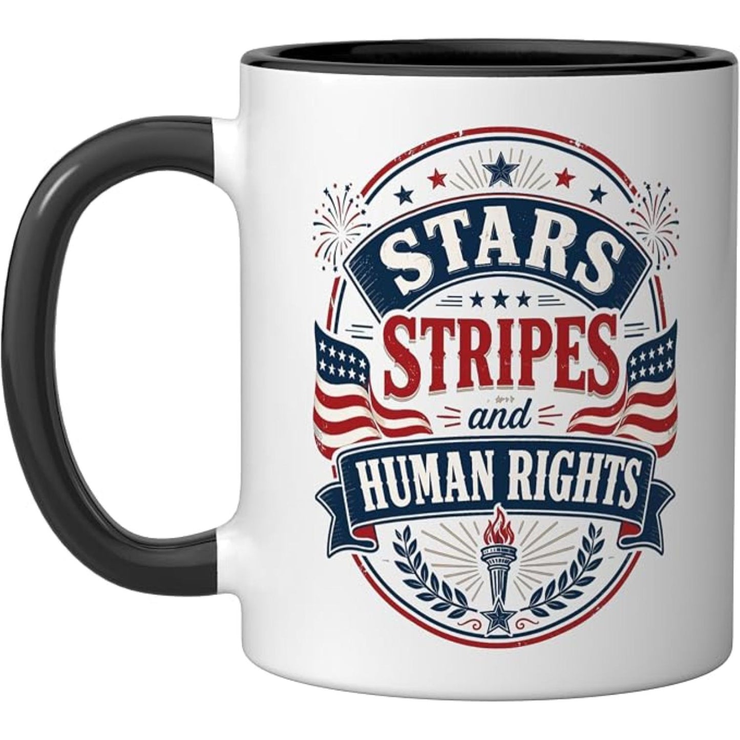 Stars Stripes And Human Rights Patriotic Graphic Ceramic Mug