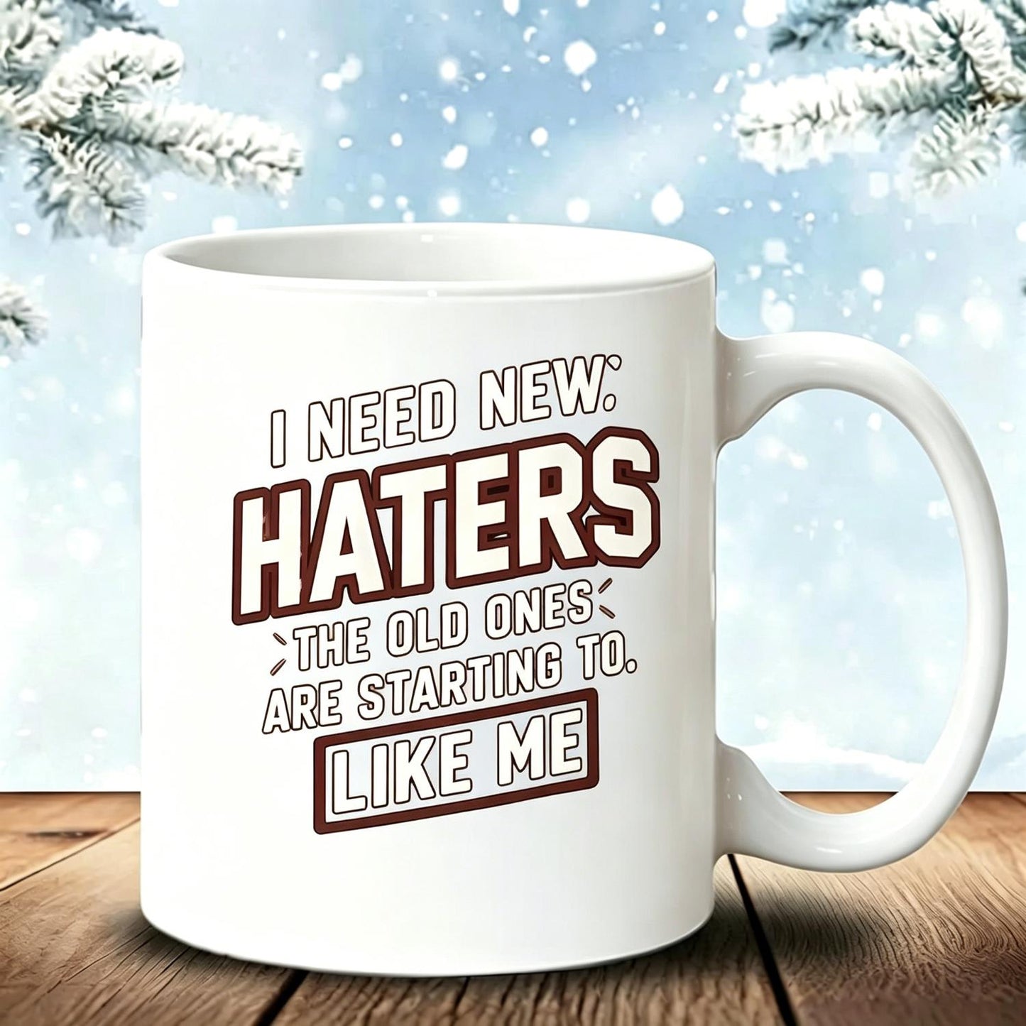 I NEED NEW HATERS Graphic Ceramic Cup Reusable Coffee Cups with Bold Red Text, Stylish and Trendy Design