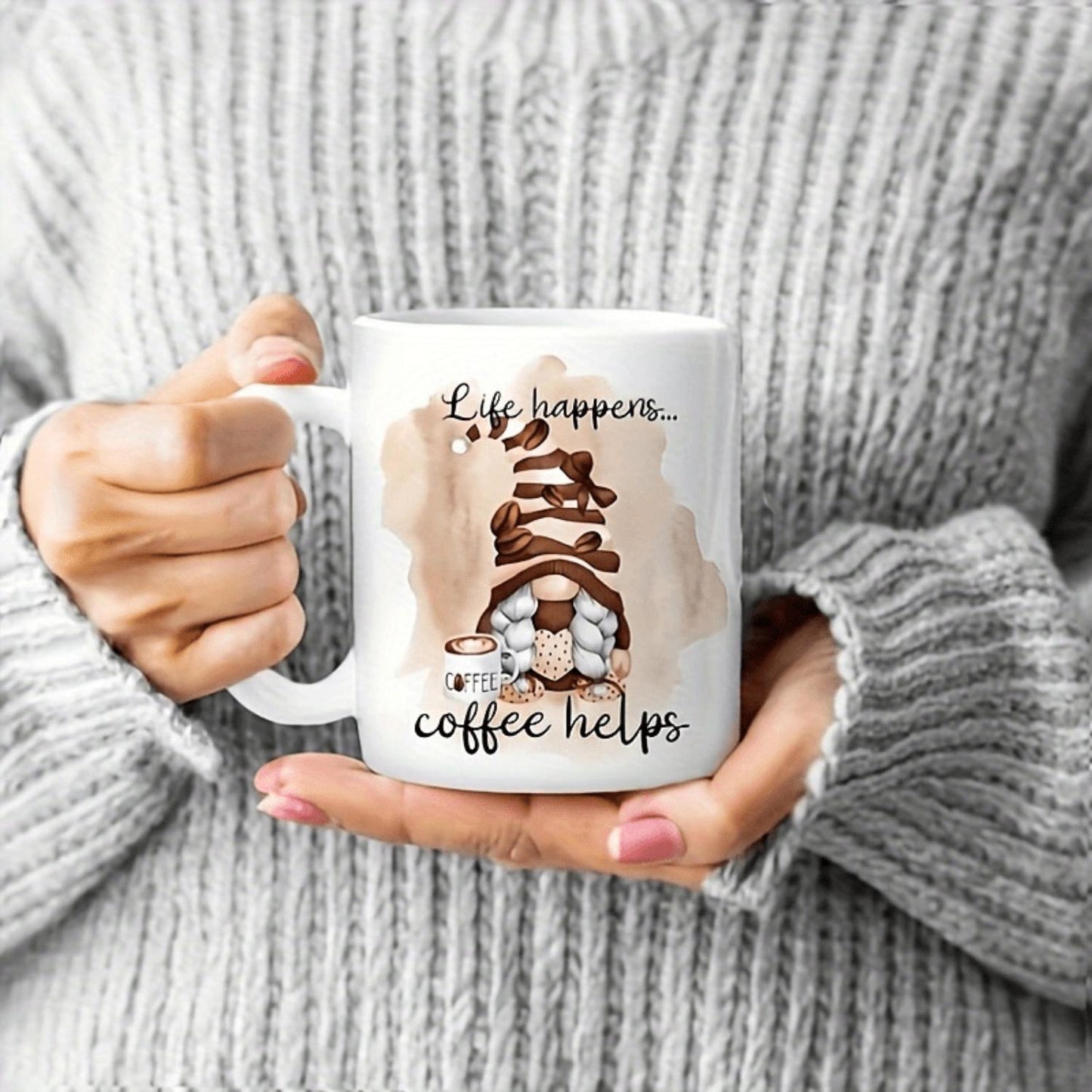 1pc, 11oz Funny Christmas Gnome Mug, Ceramic Coffee Cup, Reusable, Hand Wash Only, Graphic Design, Home & Kitchen Gift, Office Drinkware, Multi-Purpose Use