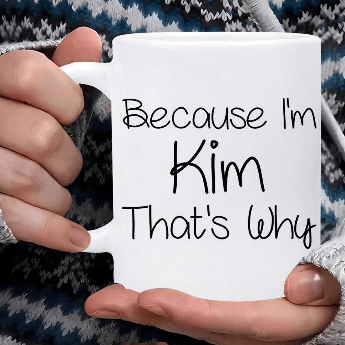 1pc, 11oz, BECOOLBEYOU White Ceramic Coffee Mug - "Because I'm Kim That's Why" Insulated Travel Mug Reusable and Hand-Wash Only - Perfect Gift for Coffee Lovers Men and Women Coffee Cup