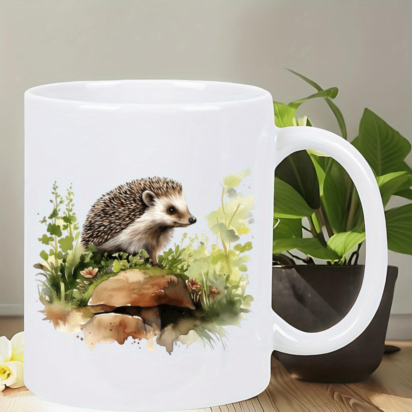 Ceramic Hedgehog Coffee Mug, Insulated, Reusable, Hand-Wash Only, Unisex, White, with Perfect for Camping, Outdoor, Birthday, Holiday & Valentine'S Day Gifts