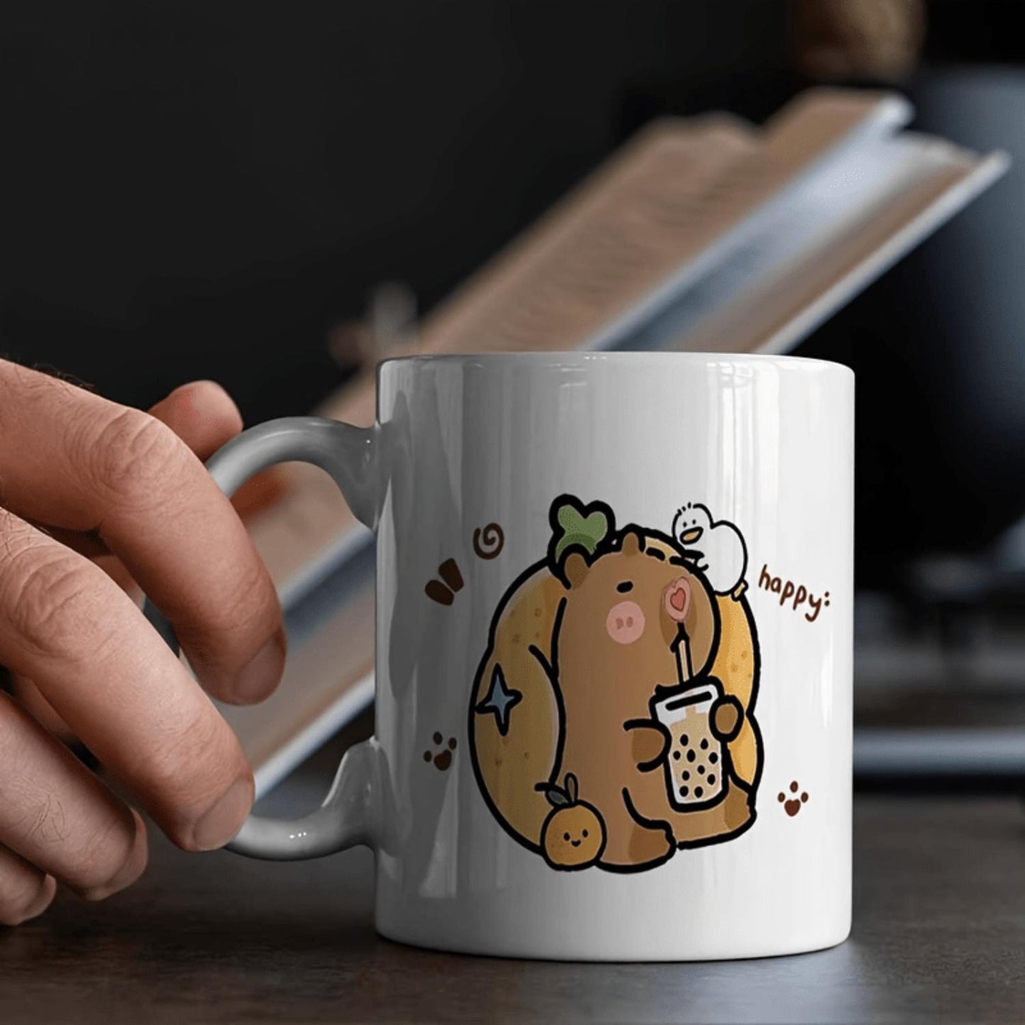 11 Oz (360ML) Kawaii Capybara Boba Tea Mug - Cute Animal Coffee Cup