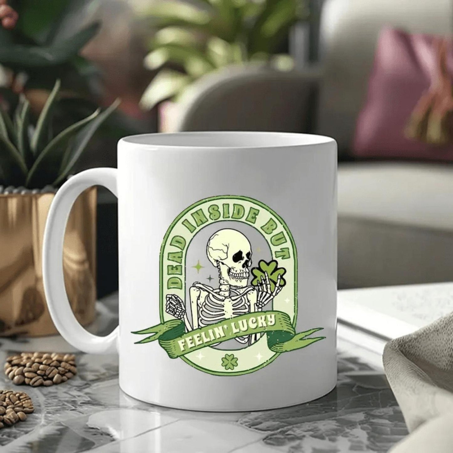 1pc, "to Friend"Gift, St. Patrick's Day Ceramic Mug with Skull and Clover Design - Perfect for Coffee Tea Hot or Cold Drinks - Ideal Gift for Weddings Birthdays Valentine's - Reusable Handwash Only