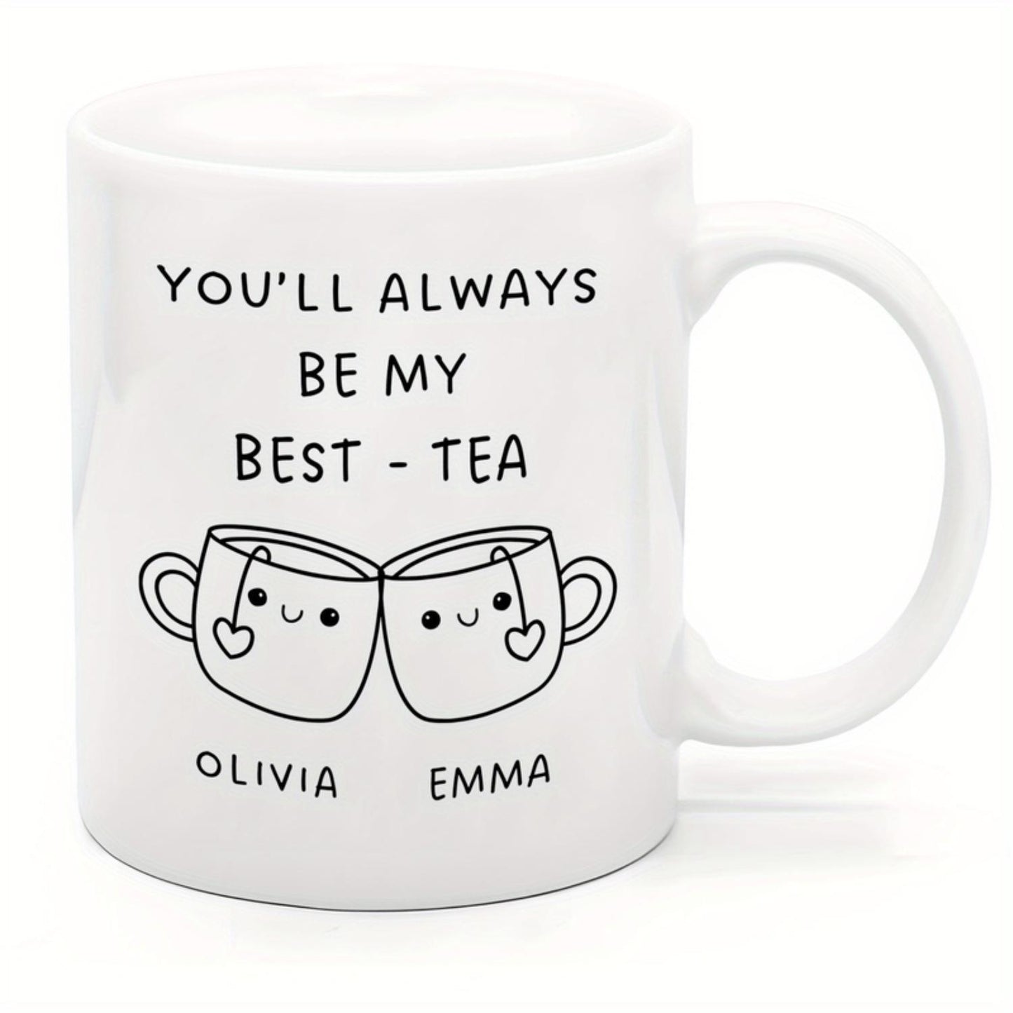Custom Best Friend Tea Mug - Personalized 11oz Ceramic Coffee Cup with "You'll Always Be My Best-Tea" Design, Dishwasher Safe, Perfect for Birthdays, Christmas, Anniversaries & Long-Distance Gifts, Dishwasher Safe Mug | Playful Mu