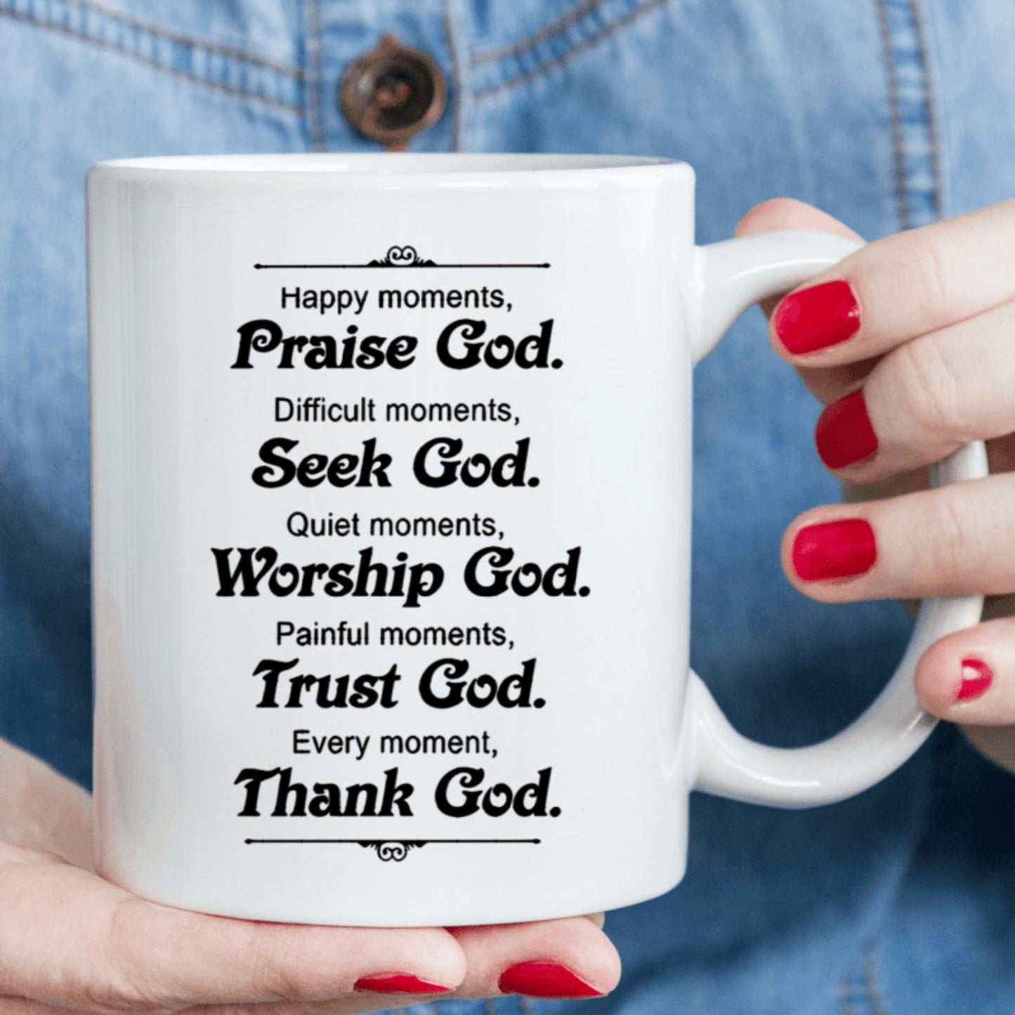 1pc, 3A level, happy moments, praise God. Seeking God in difficult times. In quiet moments, worship God. In times of pain, believe in God. Every moment, thank God. Fun cup, 11 ounce ceramic coffee cup, summer and winter drinking c