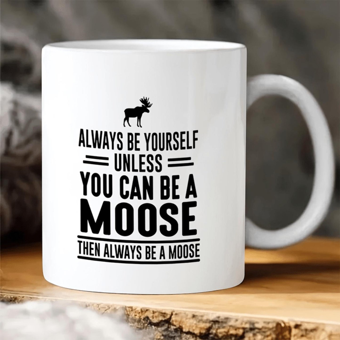 1pc, 11oz Funny Moose Coffee Mug - "Always Be Yourself" Double-Sided Ceramic Design, White with Black Text & Deer Silhouette, Hand Wash Only, Perfect Gift for Coffee Lovers, Tea Enthusiasts, and Home Decor, Coffee Bar Accessories
