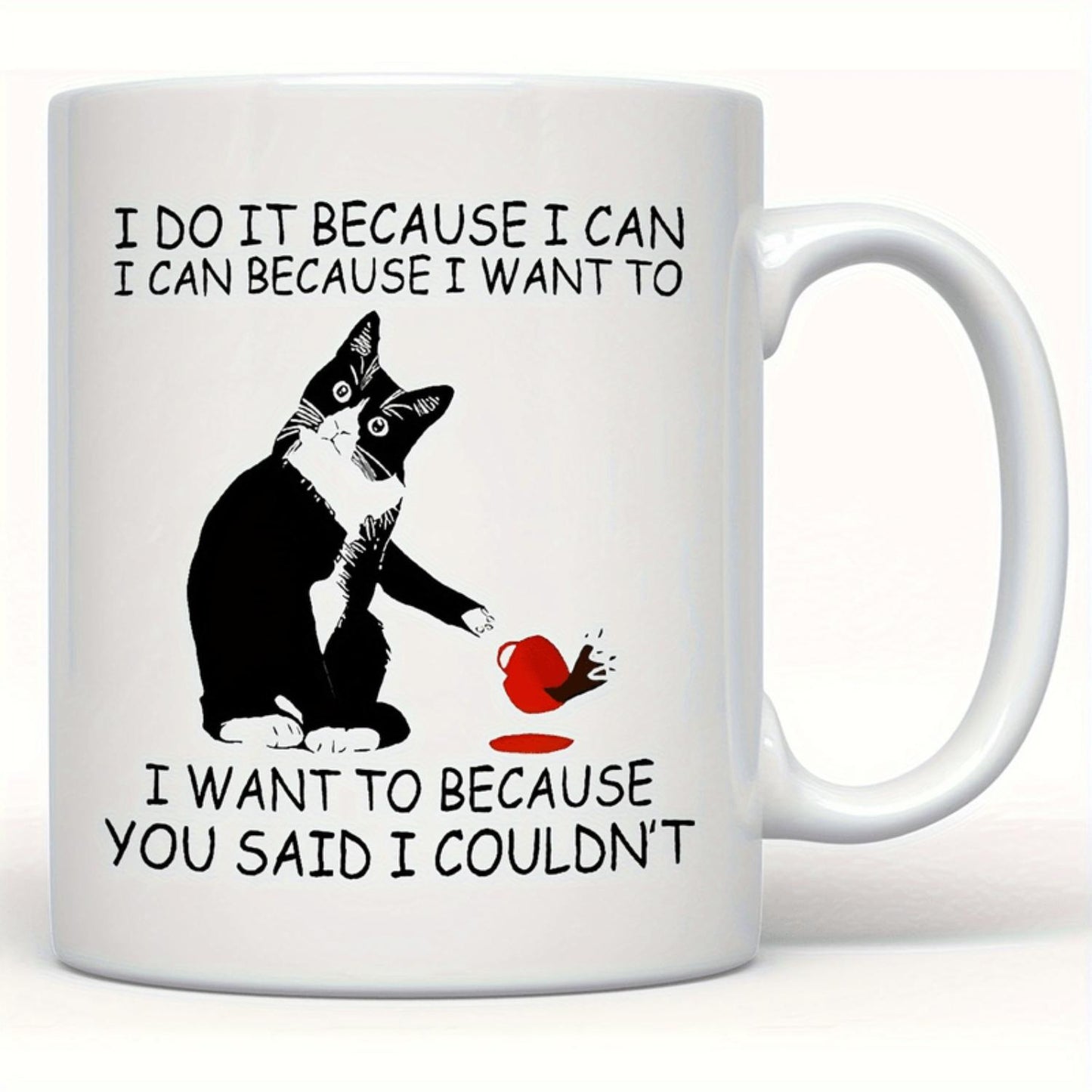Chic Cat & Letter Print 11oz Ceramic Mug - Perfect for Halloween, Christmas, Easter, Thanksgiving Gifts - Insulated, Reusable Coffee Cup for Home Use