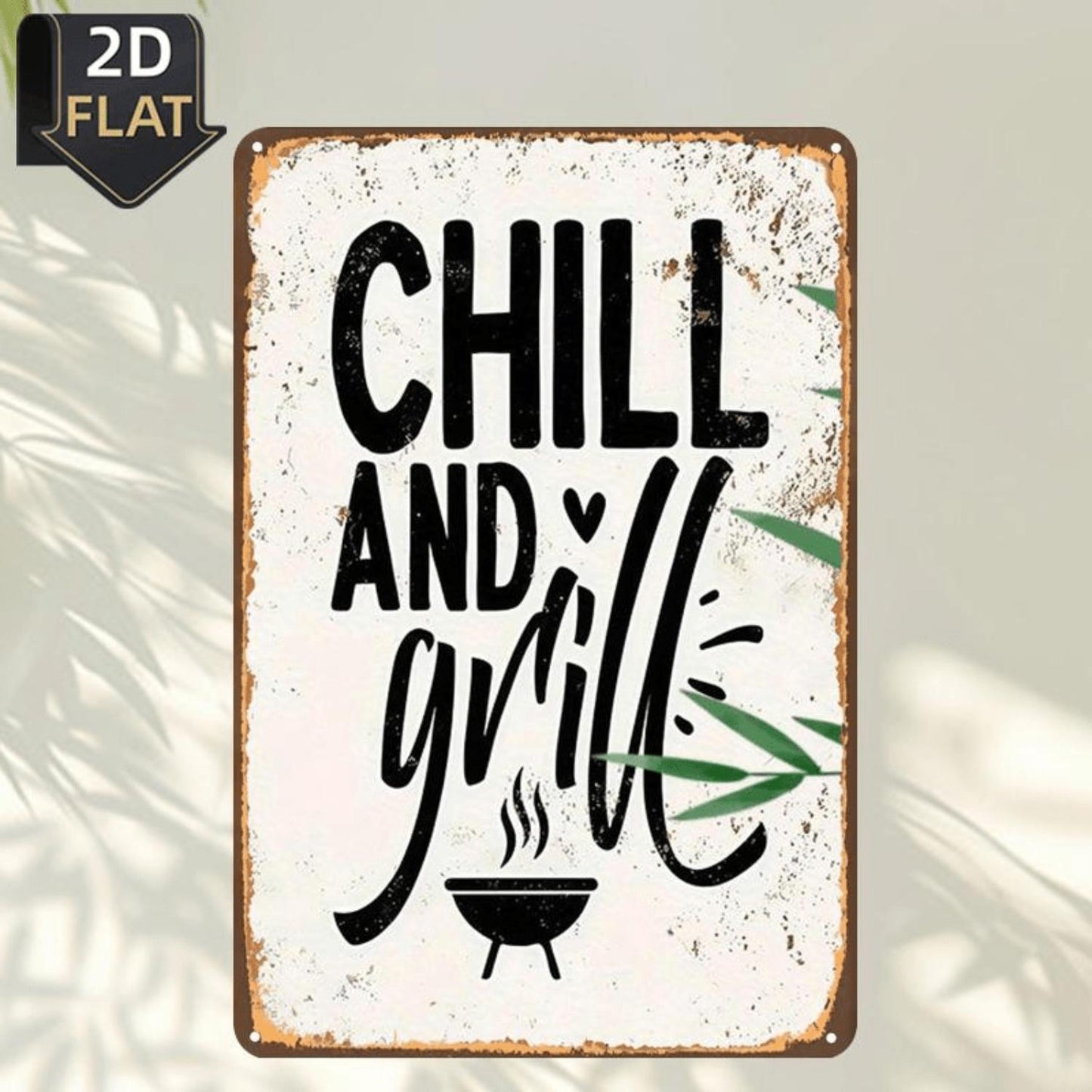2D Flat 1pc, Chill And Grill: A Relaxing Outdoor Cooking Experience, Metal Tin Sign, Size(8\"X12\"/7.87inch*11.81inch)Decoratve Paintings/Room/Restaurant/Bar/Door/Garage Decor