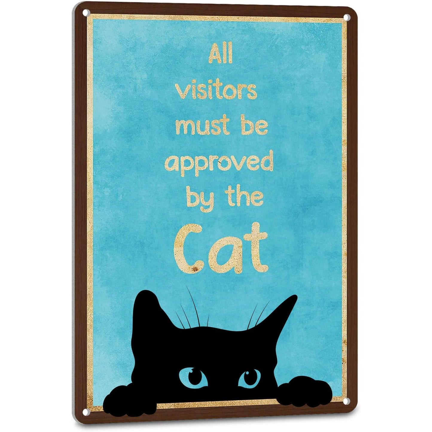 Black Cat Decor Funny Bedroom Door Sign Cat Poster Catio Hippie Decor Cat Signs for Boys - All Visitors Must Be Approved By The Cat 8X12 Inches