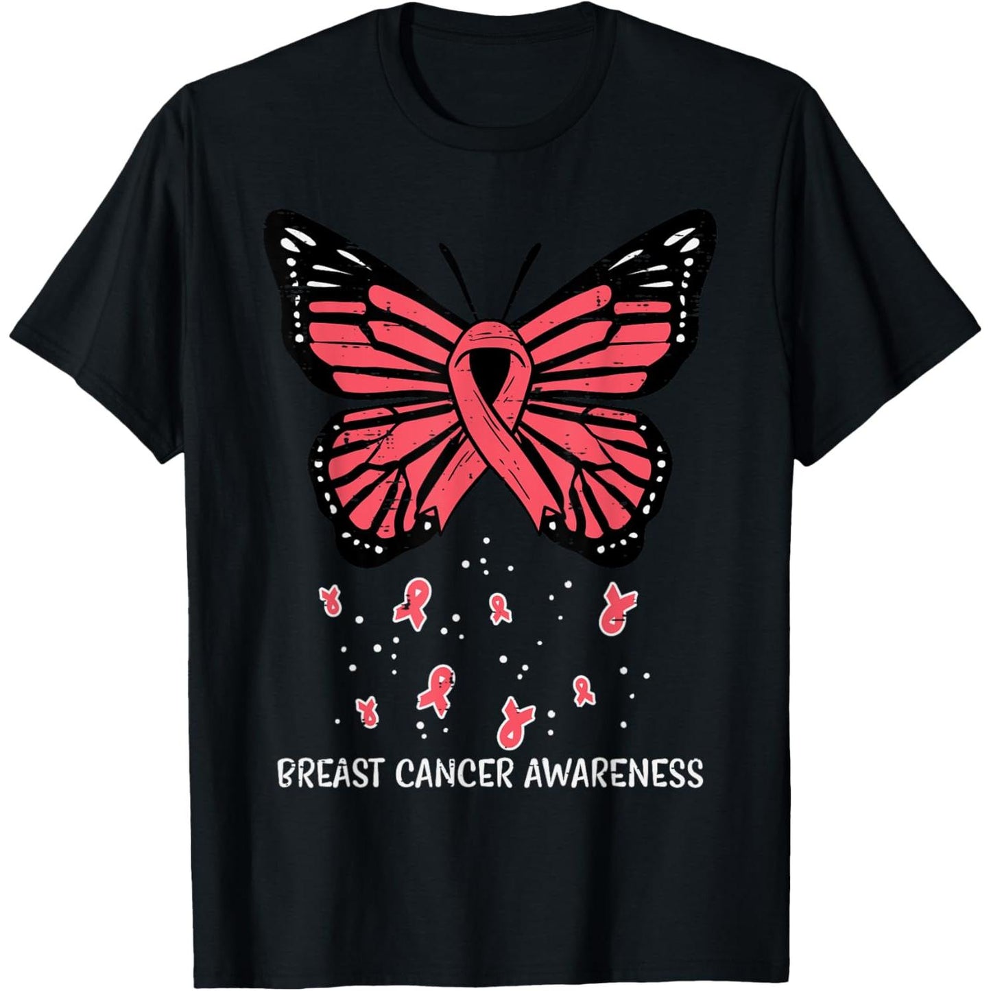 Pink Ribbon Butterfly Breast Cancer Awareness T-Shirt for Women Men and Kids