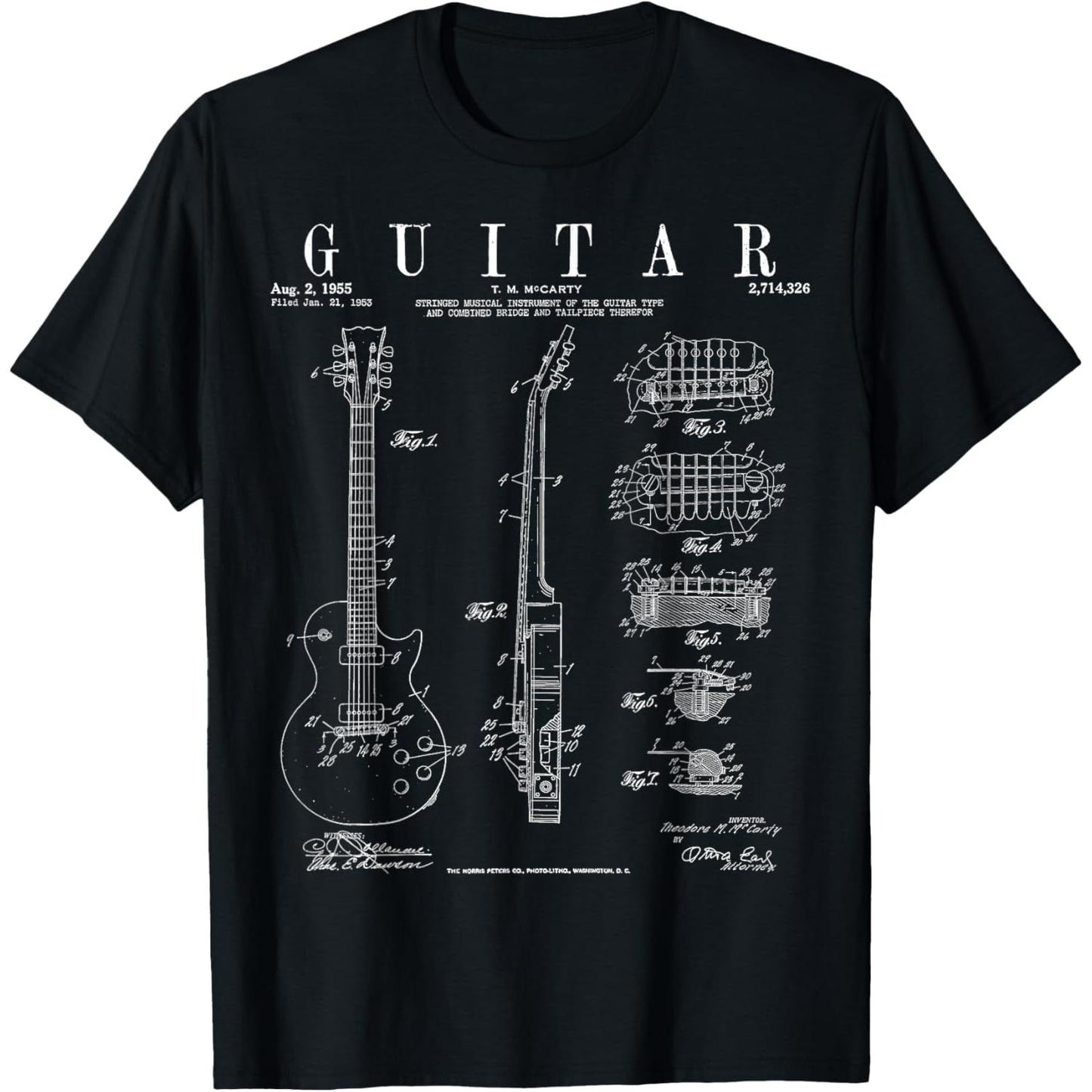 Vintage Electric Guitar Patent Illustration T-Shirt for Guitar Enthusiasts