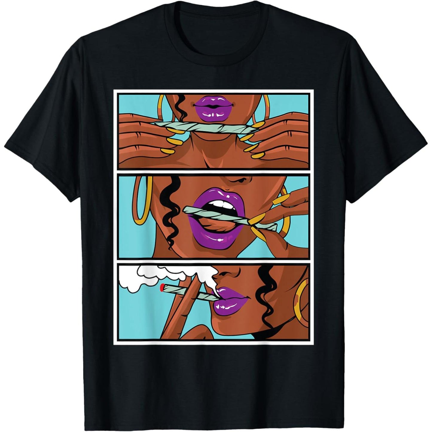 Stoner Chick Smoking T Shirt Featuring Roll It Lick It Smoke It Cannabis Design