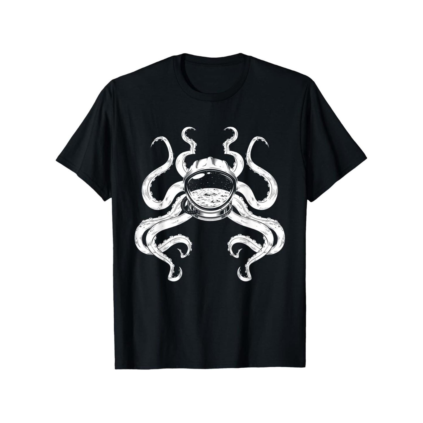Casual Men's Cotton TShirt Featuring Astronaut and Octopus Print Loose Fit Comfortable Machine Washable Ideal Gift for Aquarium Lovers