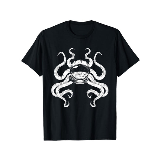 Casual Men's Cotton TShirt Featuring Astronaut and Octopus Print Loose Fit Comfortable Machine Washable Ideal Gift for Aquarium Lovers
