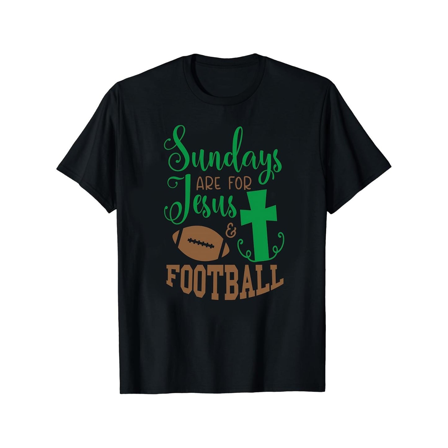Dedicated Sunday TShirt Featuring Religious Cross and Football Graphics for Casual Daily Wear