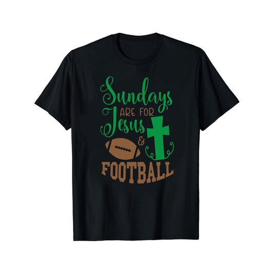 Dedicated Sunday TShirt Featuring Religious Cross and Football Graphics for Casual Daily Wear
