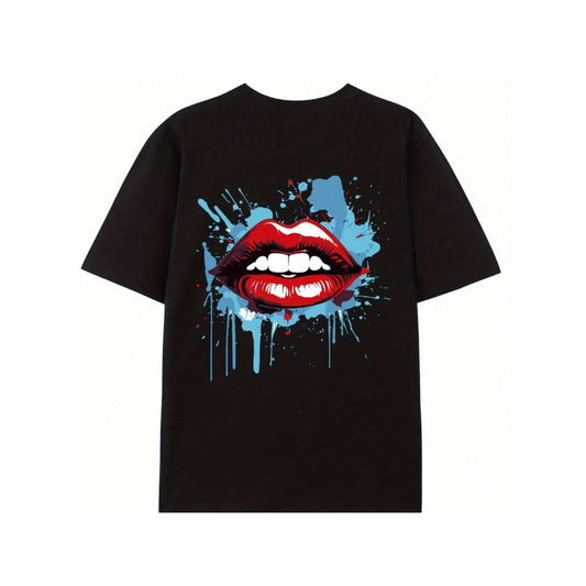 Vibrant Retro Style Bright Red Lip Print Cotton Short Sleeve T Shirt Matte Finish Couples Apparel 2025