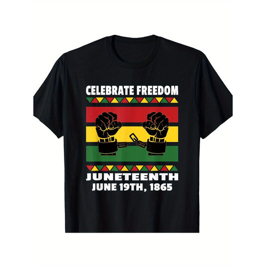 Juneteenth Celebration T Shirt Featuring Black Freedom Graphic Made of 100 Percent Cotton Knit Fabric Short Sleeve Regular Fit