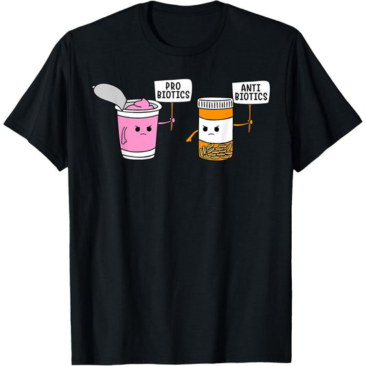 Probiotics and Antibiotics Fun Medical Cartoon Pun T-Shirt