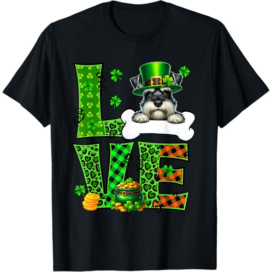 Love Leopard Shamrocks and Schnauzer St Patrick's Day Hat TShirt