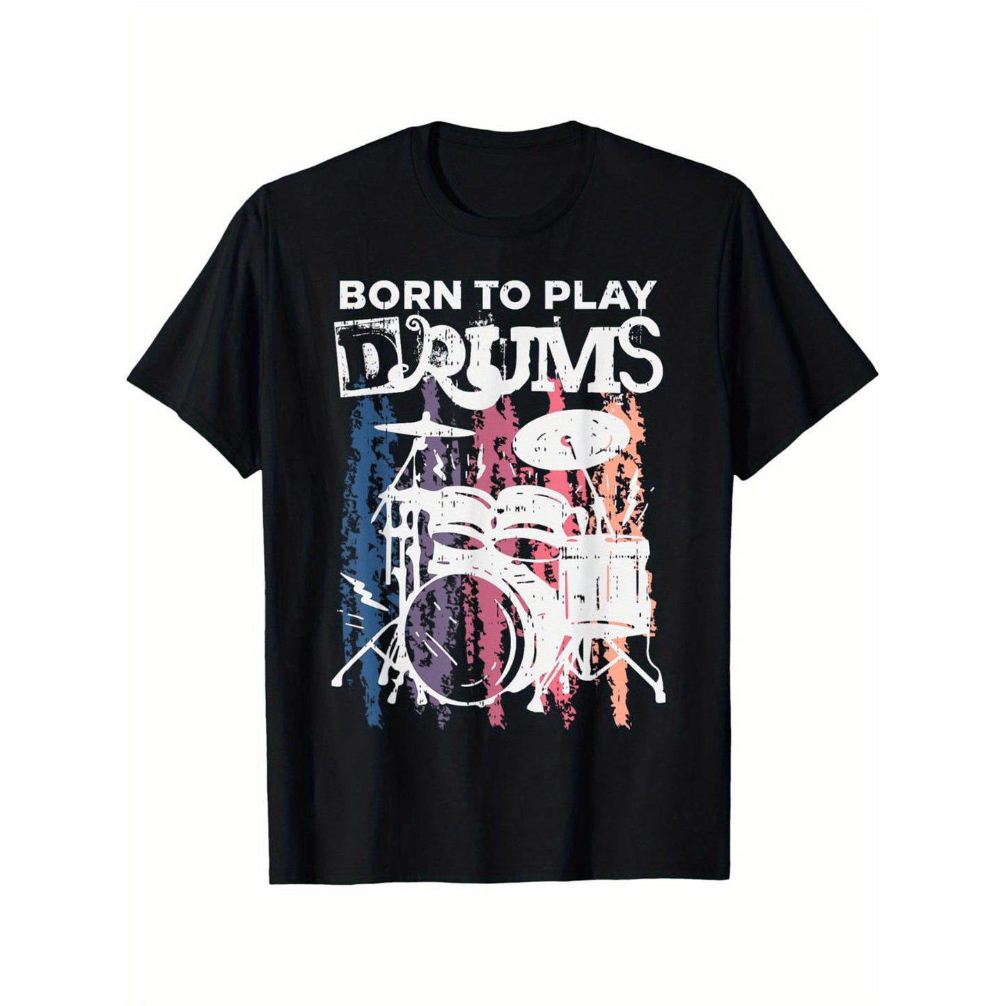 Born To Play Drums T Shirt Rock Music Band Drummer Gift Cotton Fun Design Comfortable Casual Wear Suitable for Summer and Winter Perfect Halloween and Christmas Present