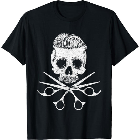 Skull Hairstylist Scissors Hairdresser Hair Salon Barber TShirt