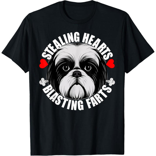Humorous Shih Tzu Puppy T Shirt Featuring Heart Stealing and Fart Blasting Moments