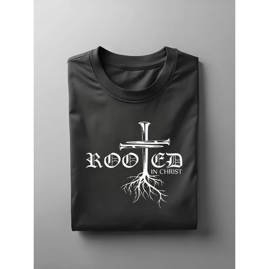 Mens Cotton Graphic T Shirt Featuring Cross and Root Design Perfect for Casual and Special Events