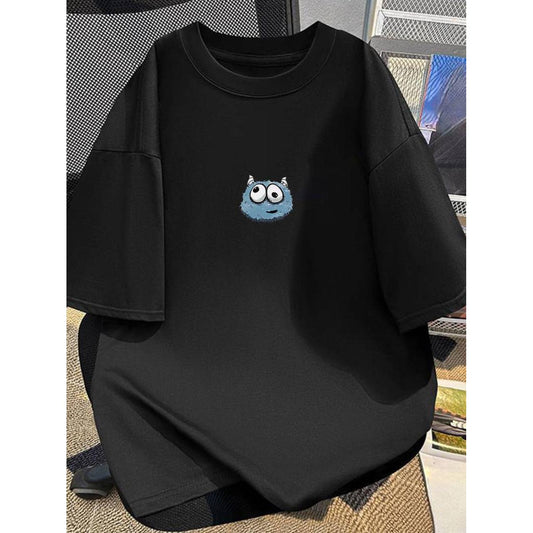 Blue Monster Graphic Cotton T Shirt for Men Casual Short Sleeve Loose Fit Machine Washable Simple Style Women's Clothing Printed Design