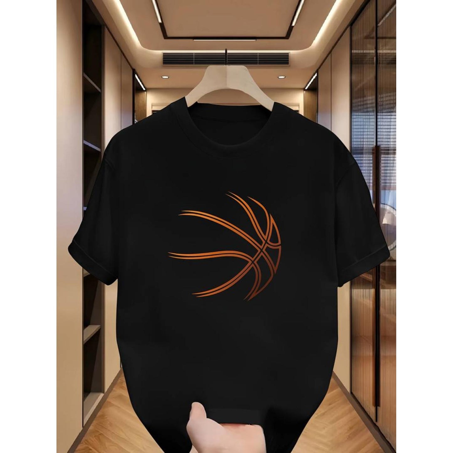 Creative Men's Basketball Graphic Short Sleeve Casual Crew Neck Top for Summer Outdoor Wear