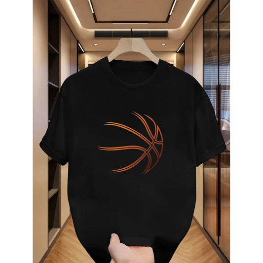 Creative Men's Basketball Graphic Short Sleeve Casual Crew Neck Top for Summer Outdoor Wear
