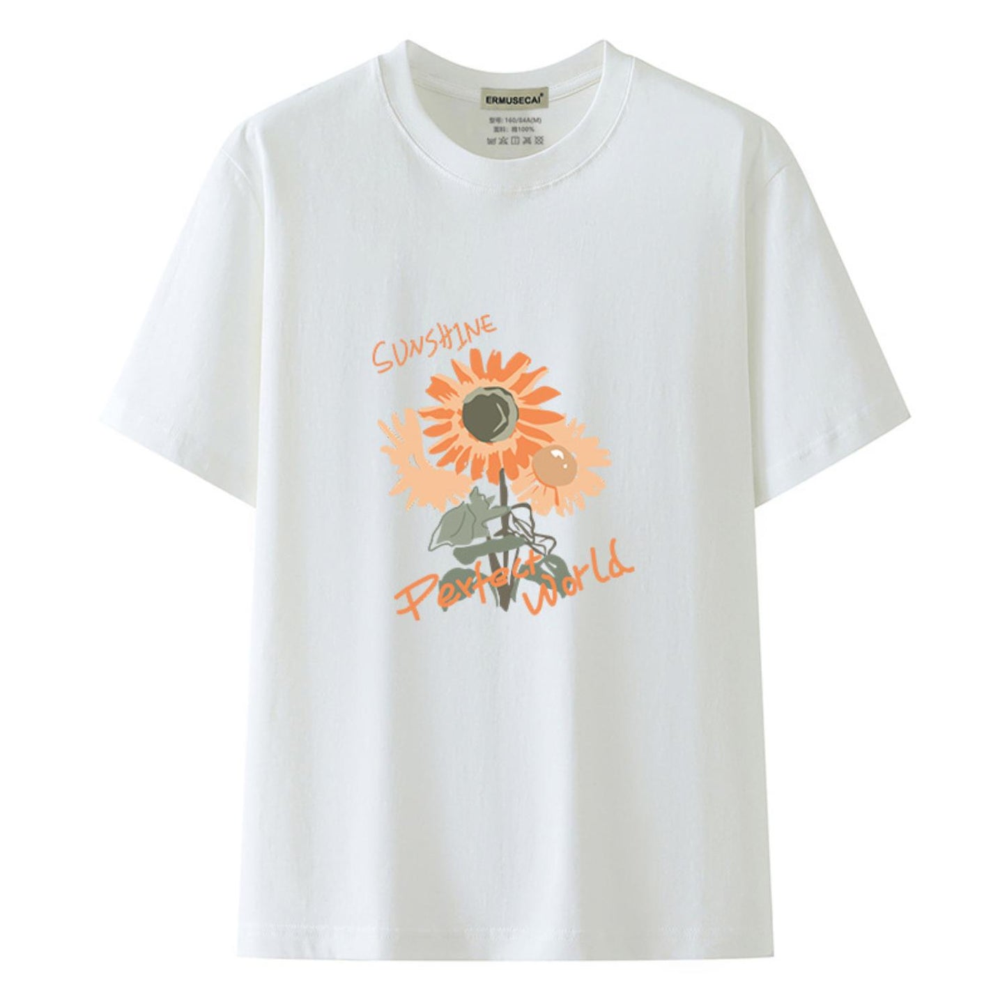 Summer 2025 Women's Printed Loose Short Sleeve T-Shirt with Unique Half Sleeve Design Crafted from Pure Cotton