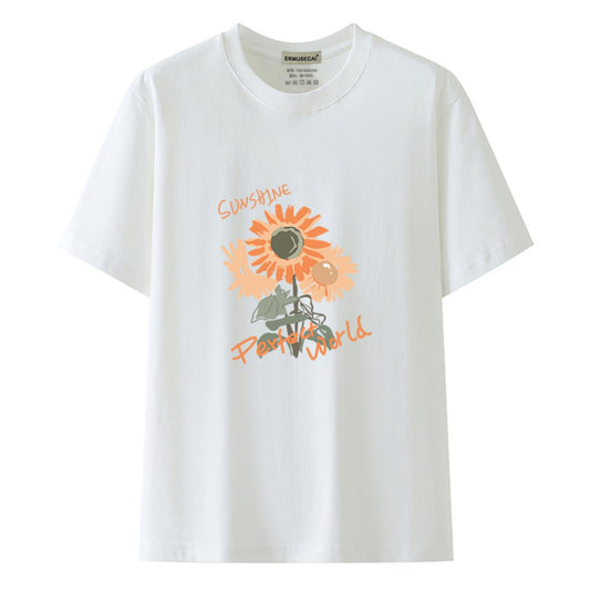 Summer 2025 Women's Printed Loose Short Sleeve T-Shirt with Unique Half Sleeve Design Crafted from Pure Cotton