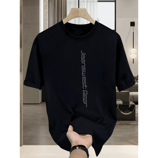 Men's Casual Cotton T Shirt Featuring Loose Fit Short Sleeves Crew Neck and Unique Letter Print Design