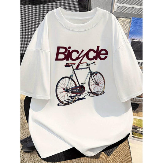 Vintage Bicycle Graphic Cotton TShirt for Men Casual Black Round Neck Short Sleeve Breathable Machine Washable Summer Top