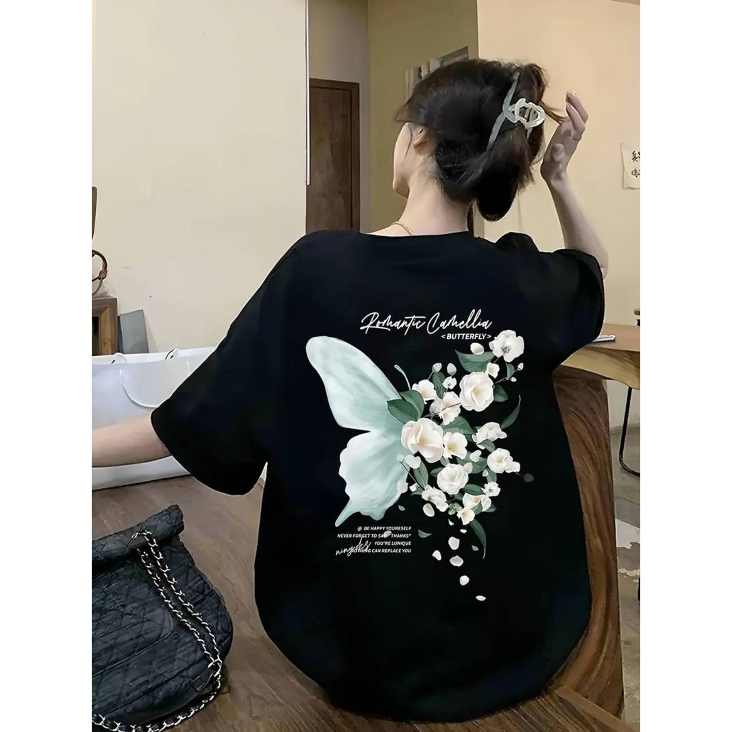 DoubleSided ButterflyPrint ShortSleeve TShirt Stylish Casual Summer Polyester Comfortable Breathable Women's Wear