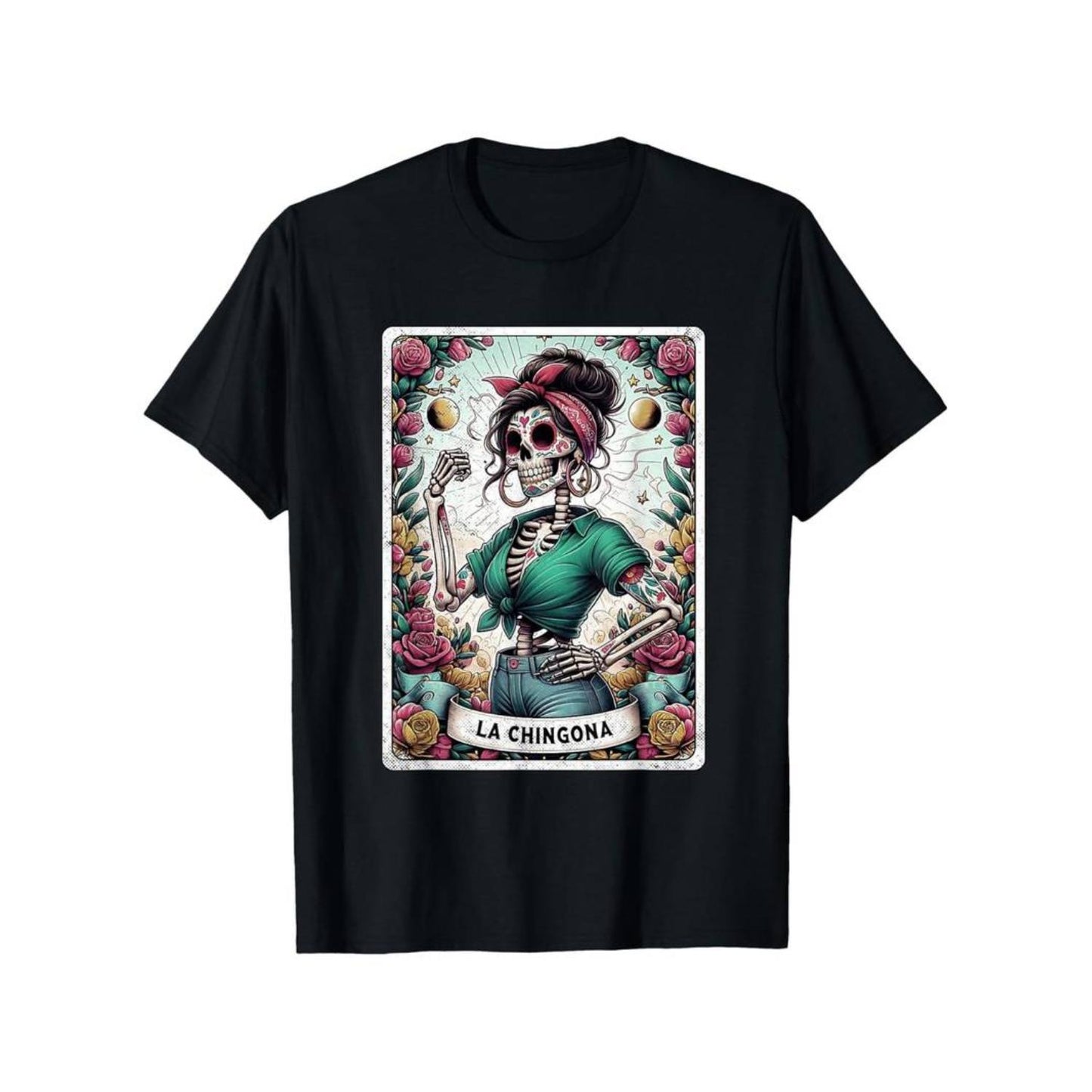 Funny Mexican Skeleton Tarot T-Shirt for Men Stylish Comfortable Versatile Athletic Crew Neck