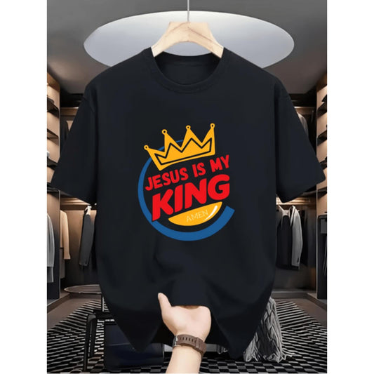 Summer Mens Cotton T Shirt Featuring King Letter Style Print Perfect for Outdoor Fashion