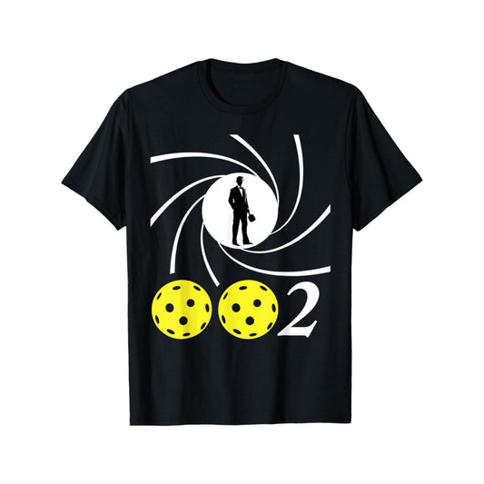 Humorous Black Tee for Men Featuring Pickleball 0020 Game Action